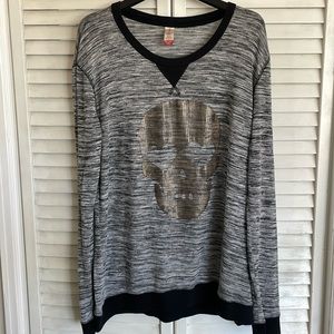 SKULL on Gray/Black Heather Long Sleeve TShirt, Size XXL